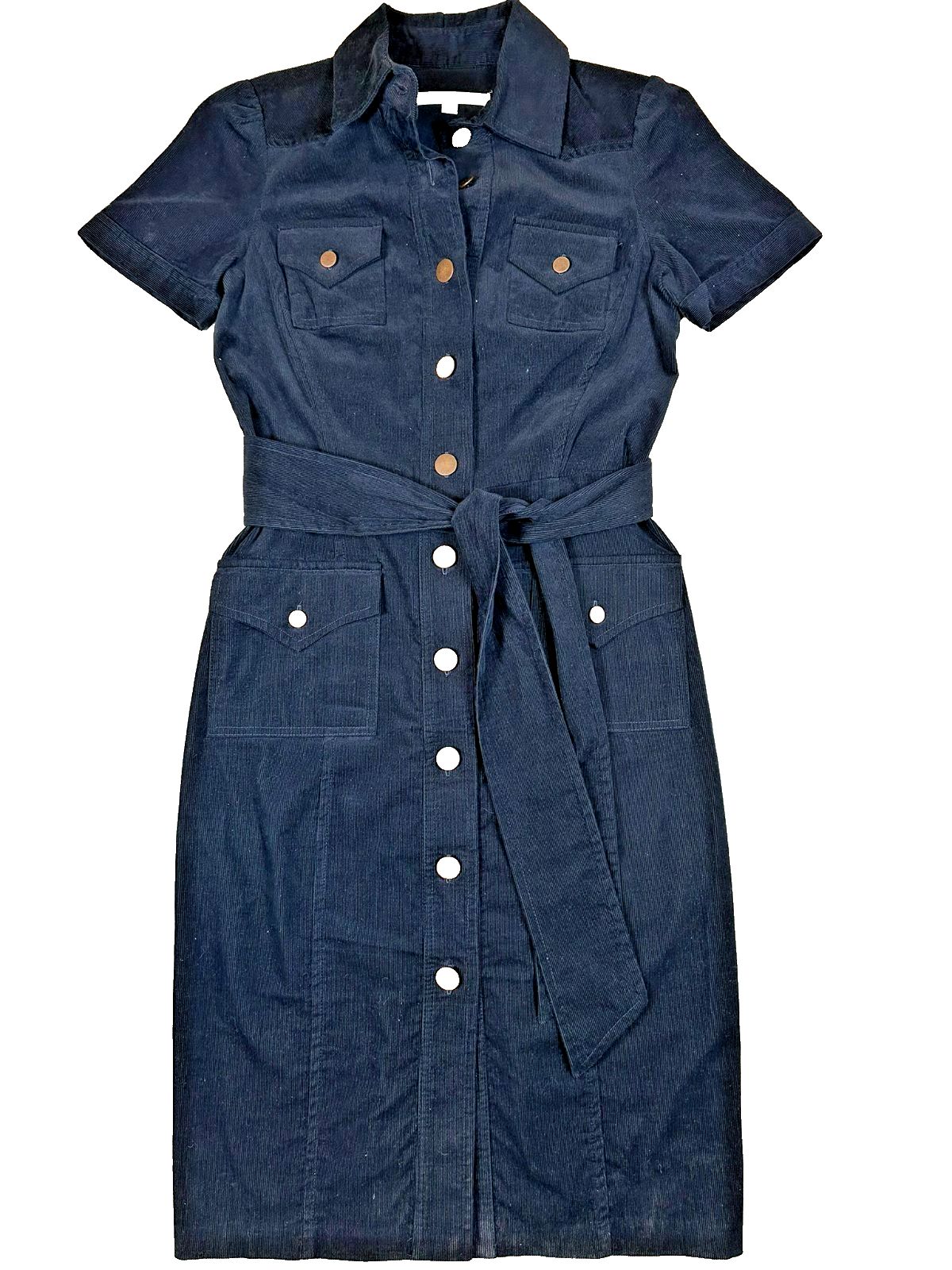 Dvf Navy Micro Corduroy Shirt Dress Classic Preppy Twee Retro Staple 8